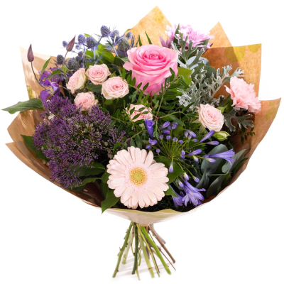 Lavender Kiss - Elegant and distinctive, Lavender Kiss captures the beauty of soft pink and lilac tones with a touch of cool sophistication. Blended with lush green foliage, this graceful bouquet brings calm elegance and quiet charm to any space — a perfect gift for any occasion.
